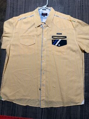 Vtg. Men’s Yellow Striped Short-Sleeve Button-Down Shirt by Parish Triumphant